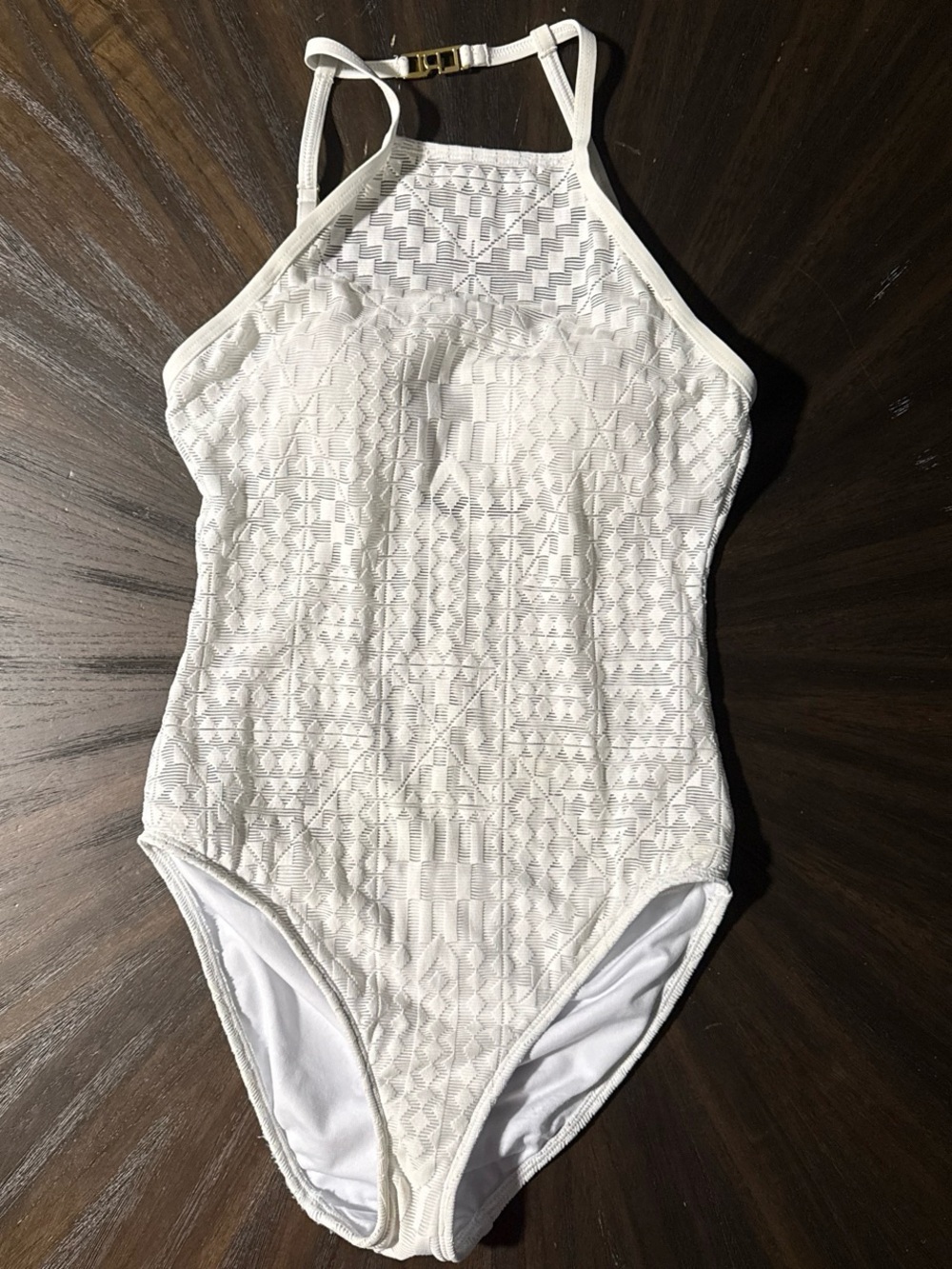 Ralph Lauren White Textured Halter One-Piece Swimsuit